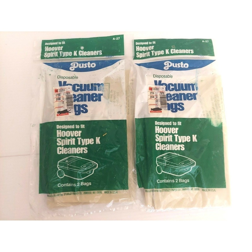 NEW Dusto Hoover Spirit Type K Cleaners Vacuum Cleaner 2‎ Bags A-27 Lot of 2